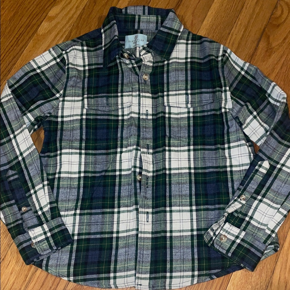 Class Club Green and White Plaid Button Down Shirt